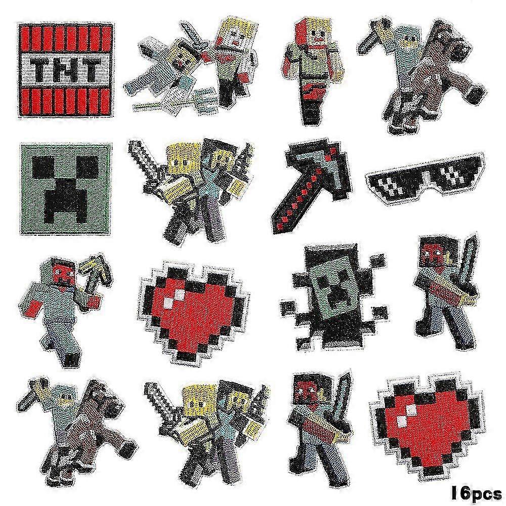 2025 Iron On Patches, 16pcs Minecraft Embroidered Applique Patches Sew On Iron On Patches Diy Decoration Decors Decorative Patches, 16pcs Minecraft Em