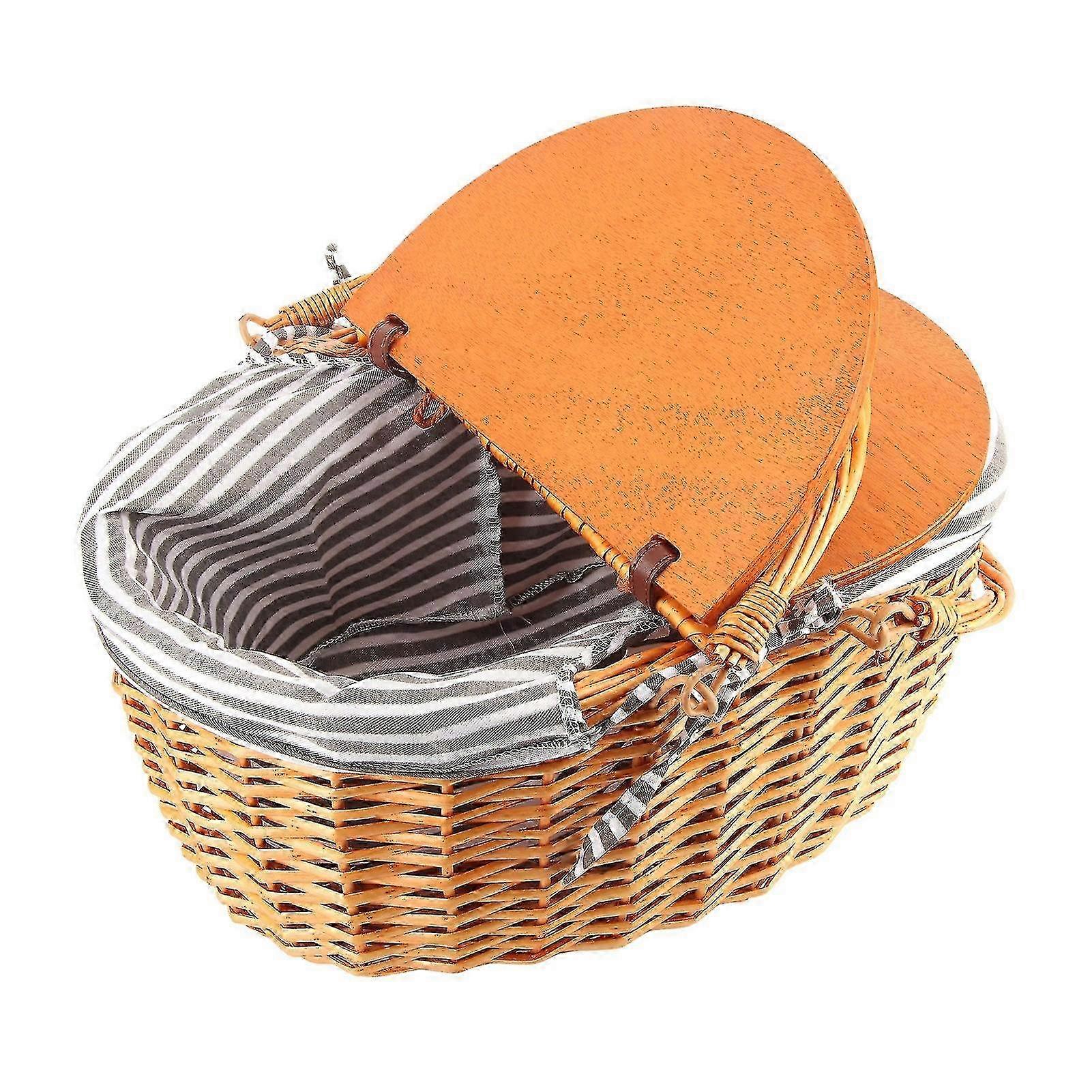 Woven Picnic Basket Durable Portable Wicker Hand Basket Rustic Fruit Basket with Lid for Outdoor Outing
