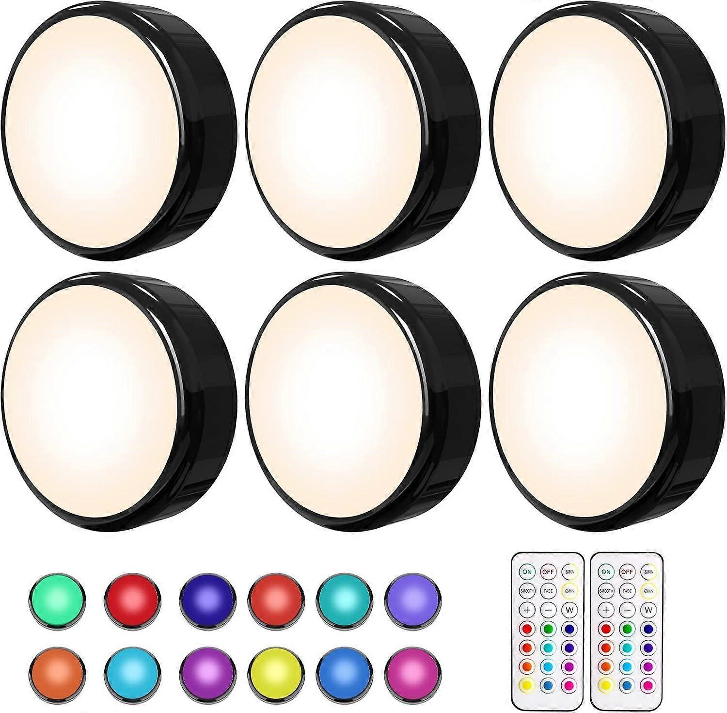 Set of 6 Dimmable LED Under Cabinet Lights - Display Cabinet Lighting with Remote Control and Timer Function - Black