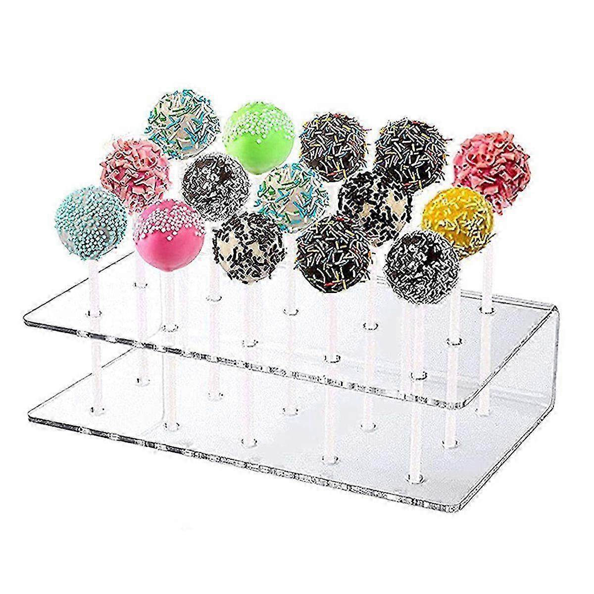 Cake Pop Stand with Sticks Kit, Acrylic Lollipop Hold Stand, Clear Cake Pop Display Holder, 15 Holes Candy Pop Holder 26s