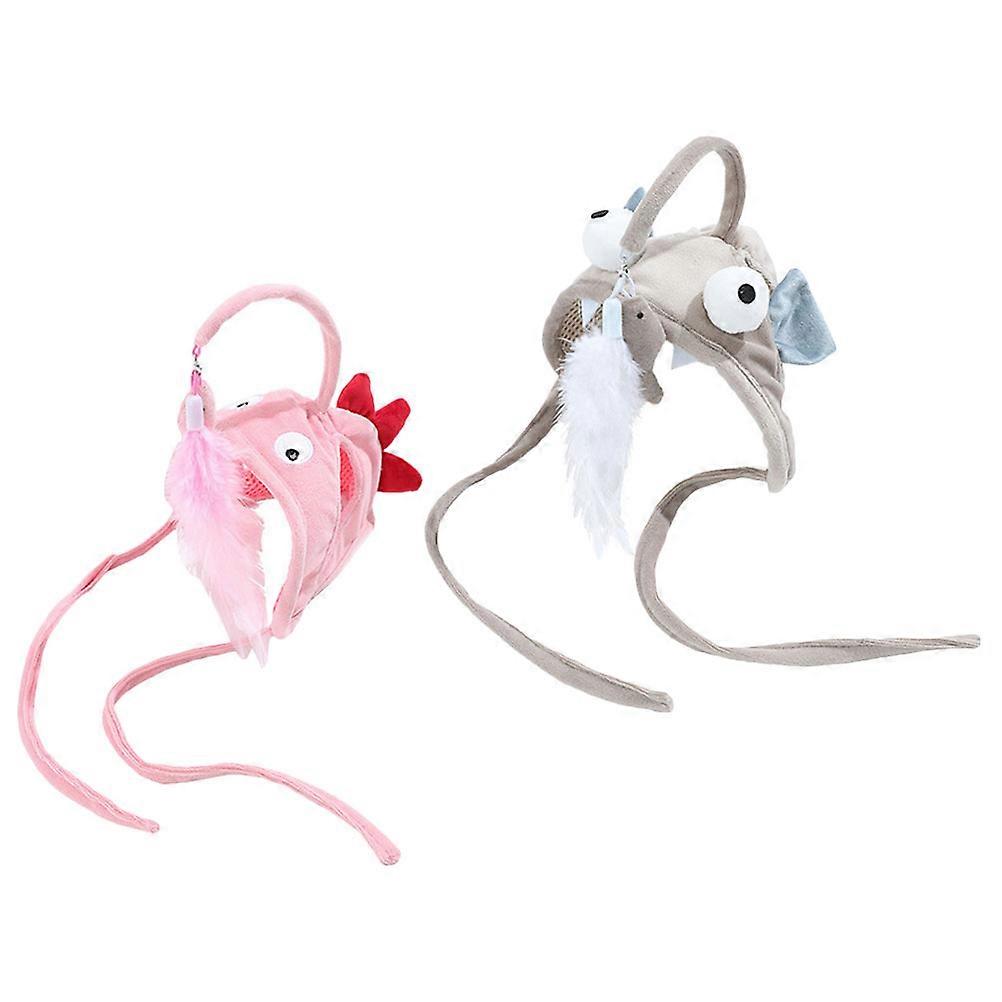 Indoor Cat Teasing Stick Toy with Head Wearing Design 4Pcs Set