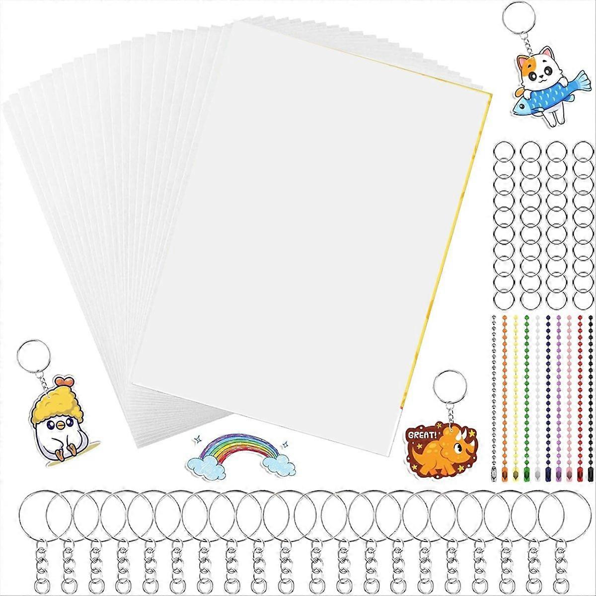 150PCS Shrinky Plastic Sheets Kit, Shrink Paper Keychain Kit