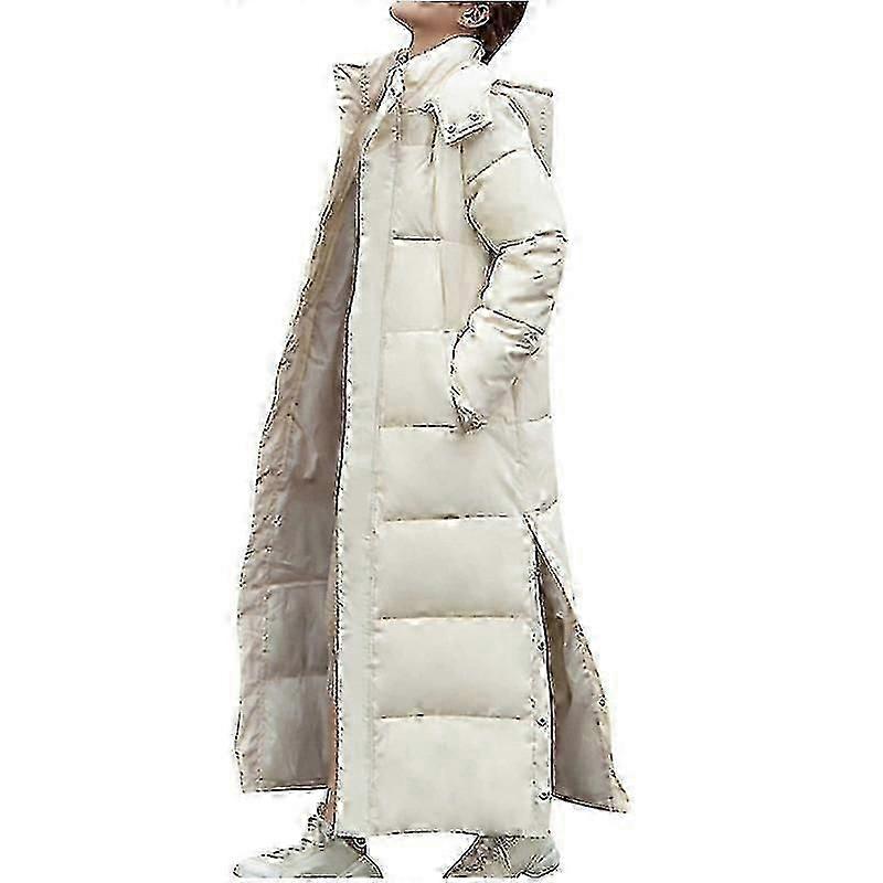 Plain Down Jacket for kvinner Long Puffer Jacket med hette vattert vinterfrakk