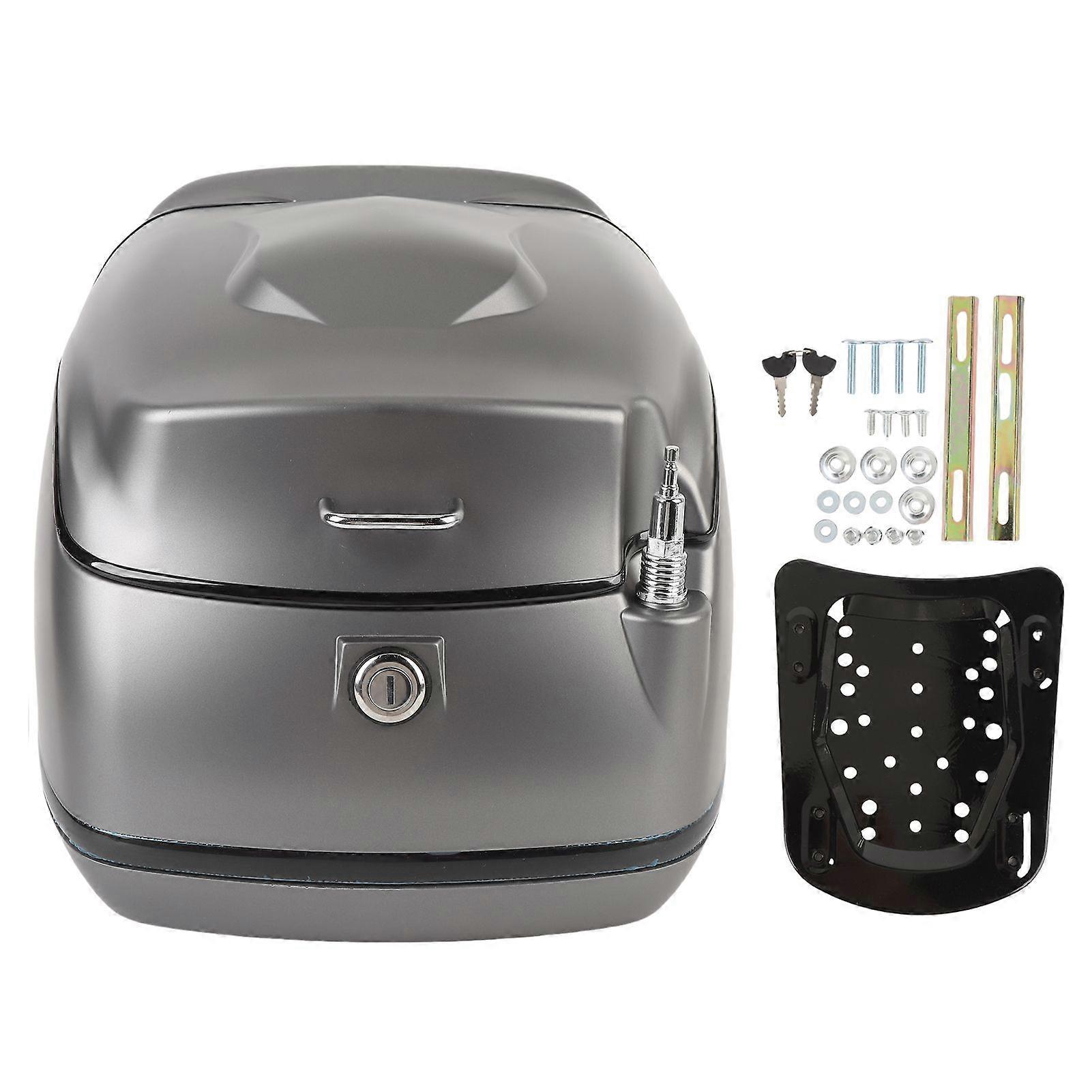 38L Motorcycle Top Box Waterproofing Universal Fit with Key Lock Base Plate Motorcycle Luggage Trunk Tail Storage Carrier Case for Helmet Gloves Gray