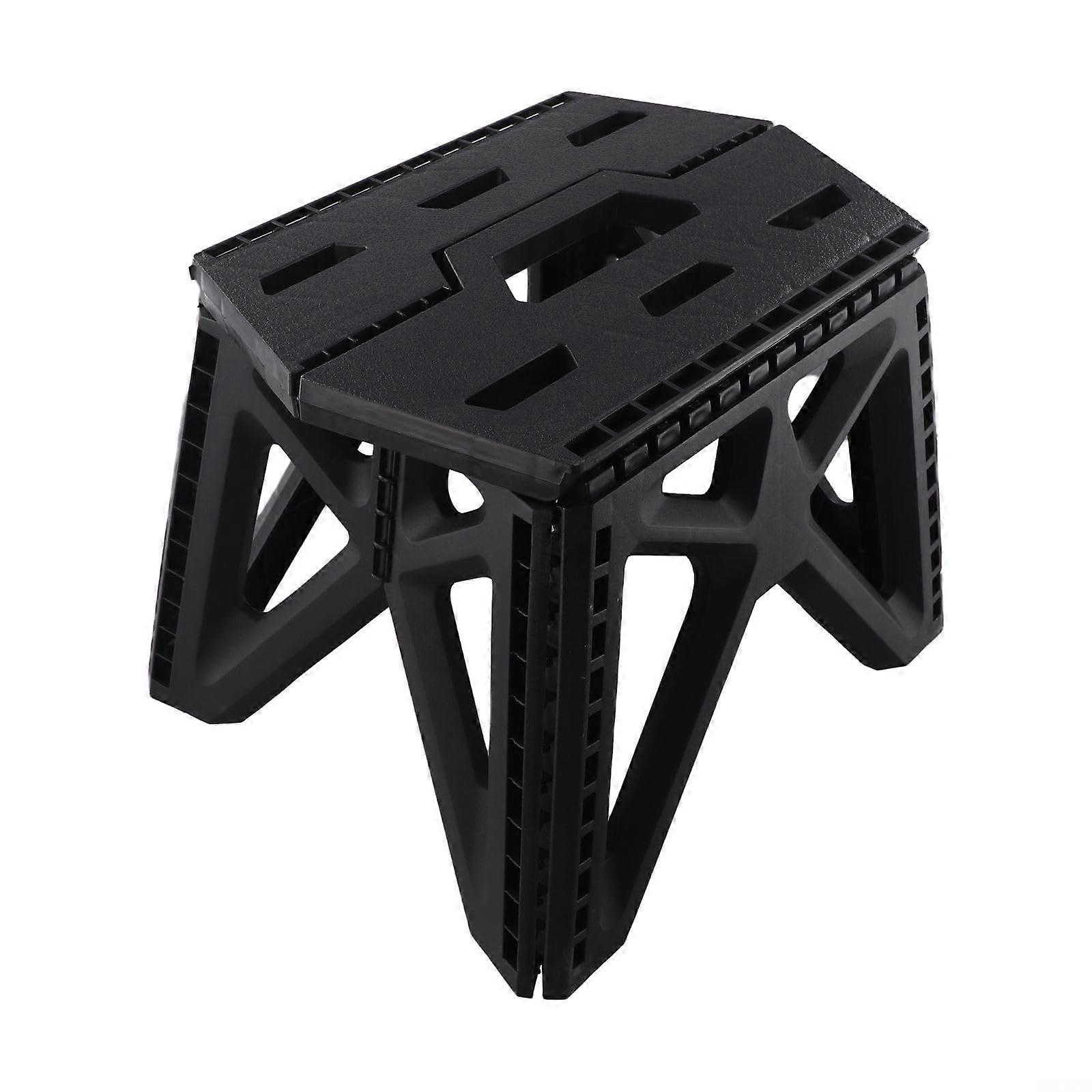 Portable Folding Stool With Hexagonal Seat, Black, 260Pound Capacity, Ergonomic Carry Handle, Durable Plastic Material