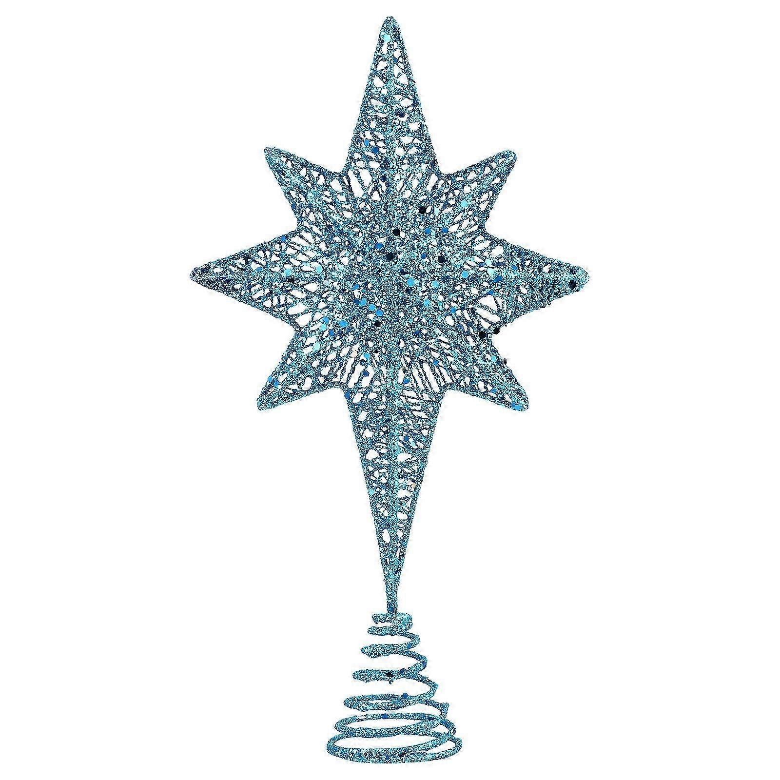 1Pc Christmas Eight Pointed Star Tree Topper Party Xmas Tree Ornament (Blue)