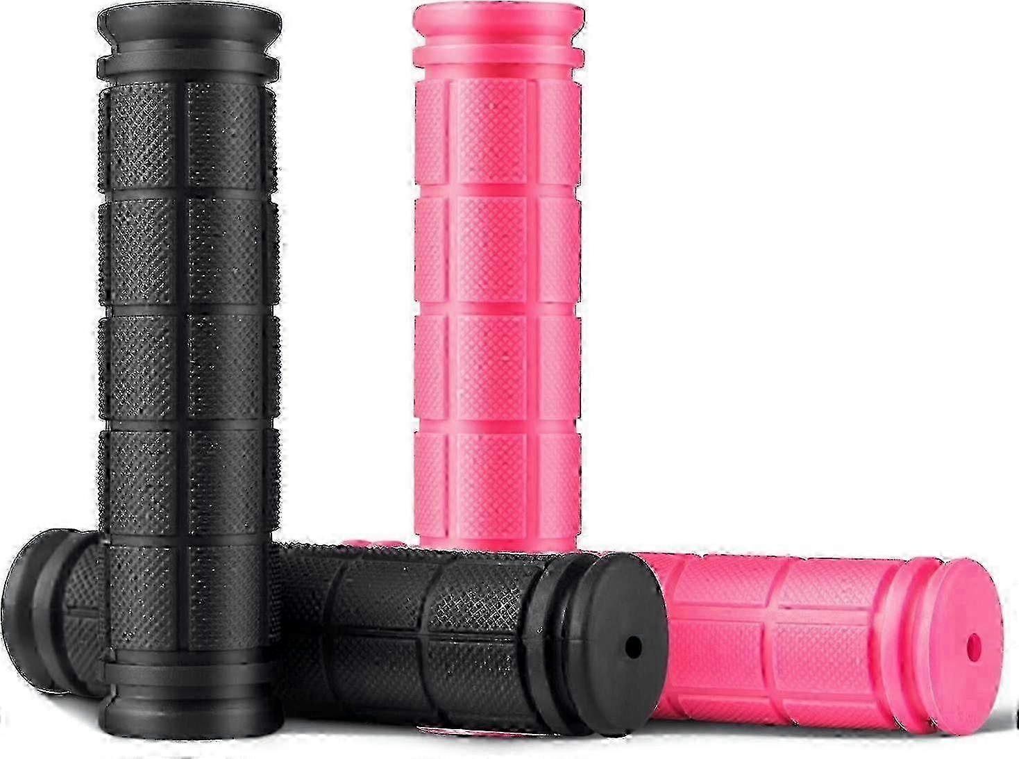 Bicycle Handlebar Grips, Soft Rubber Bike Handles Grip Universal Size, 2 set, Black+Pink