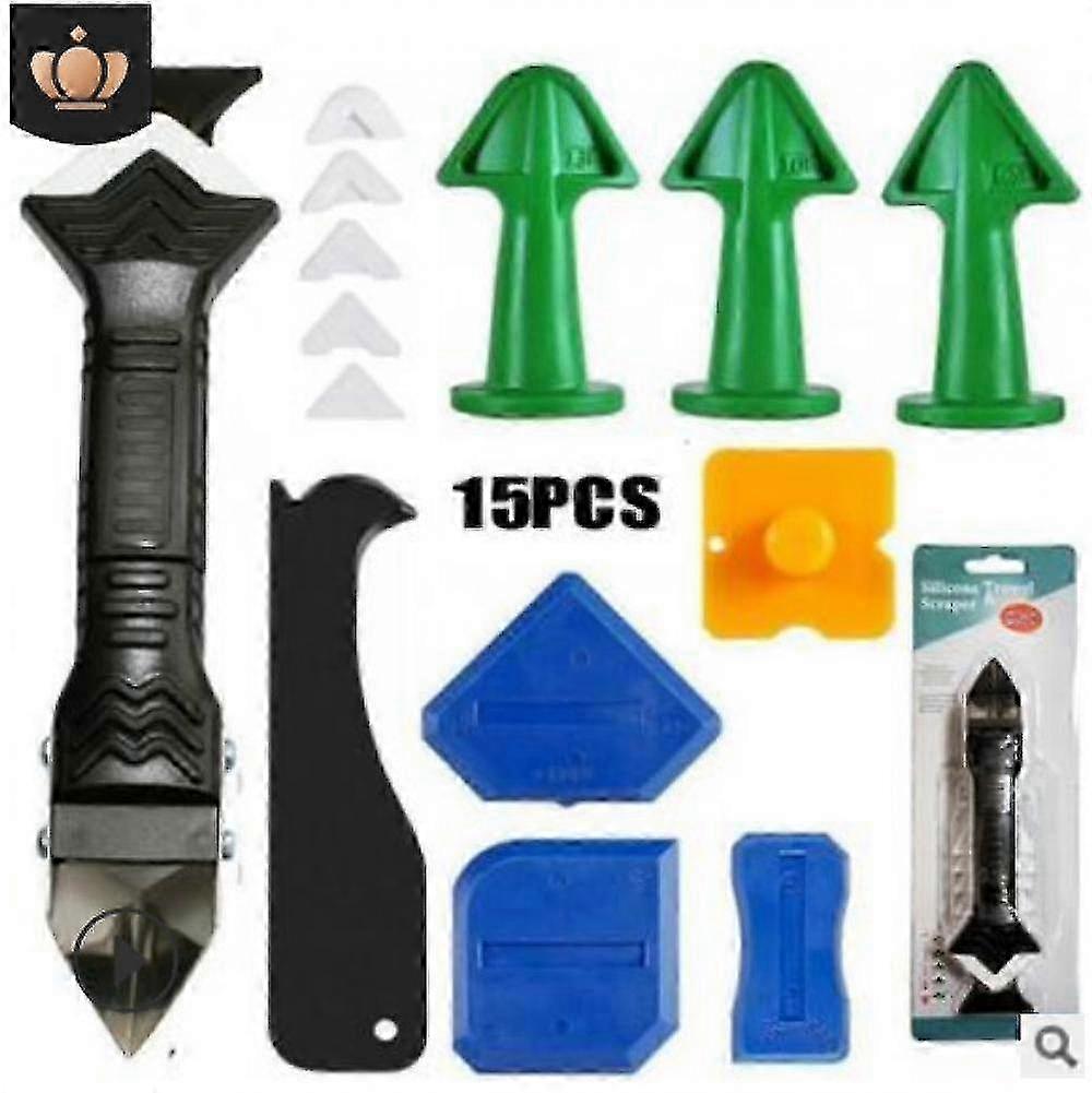 Aespa 15 Piece Set of Caulking Tools Blister Silicone Nozzle Apply 3 in 1 Metal Scraper Scraper Scraper Seal Aespa A