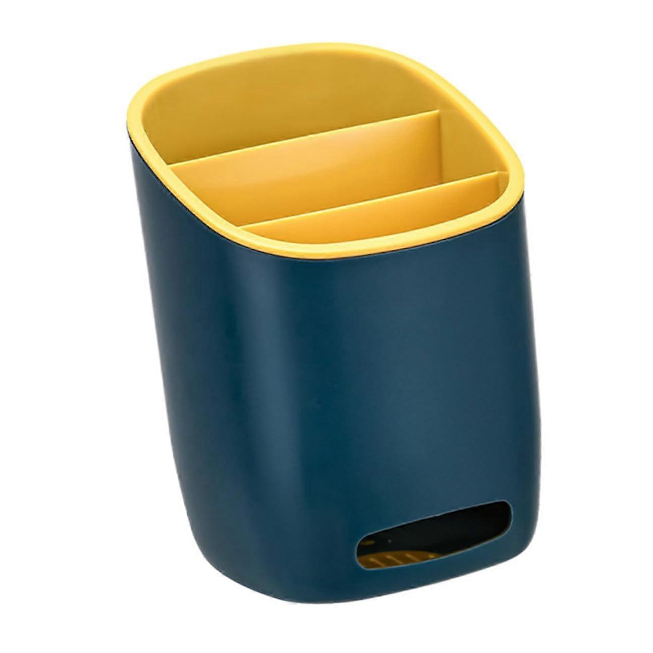 Chopstick Holder Dark Blue Flatware Draining Container Kitchen Utensil Storage Rack With Partition