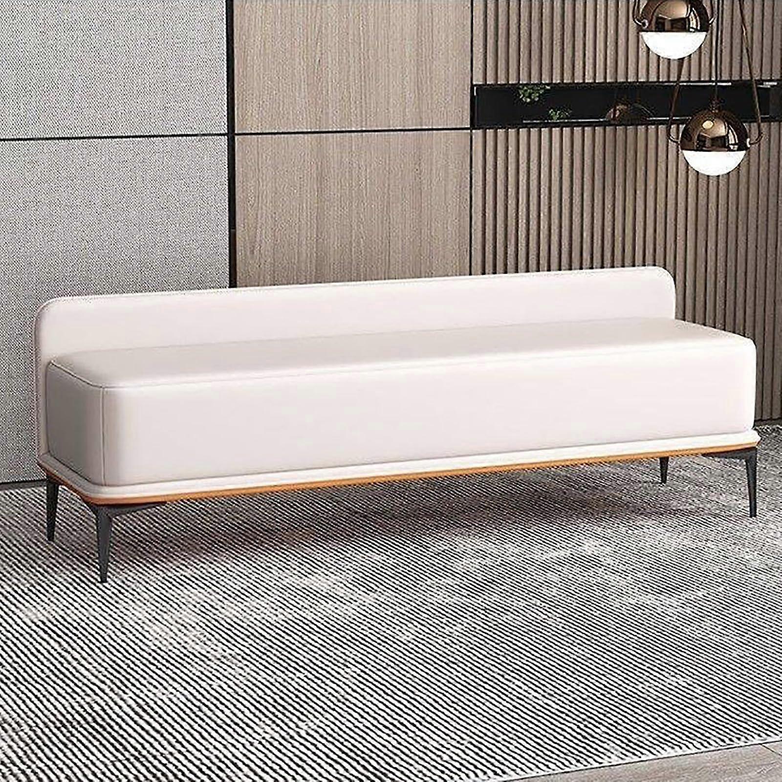 Entrance Bench Sponge Shoe Bench With Backrest, 68.9 Inch Width, Synthetic Leather Footrest, Beige/Orange