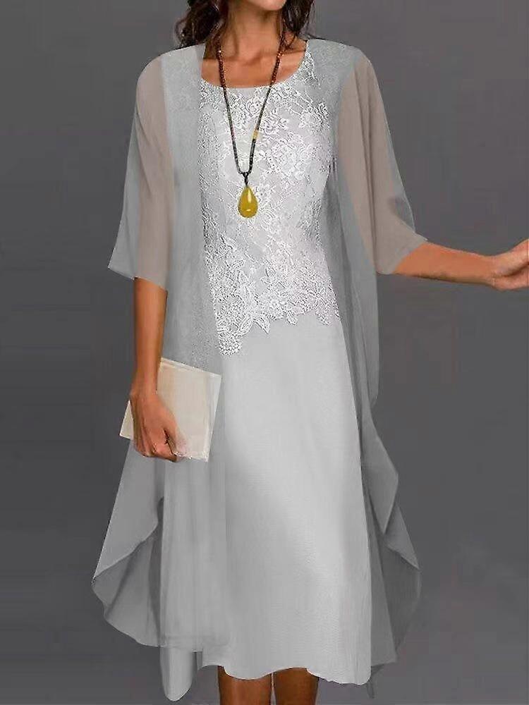 Women's Lace Layered Midi Dress with Flared Sleeves in Multiple Colors