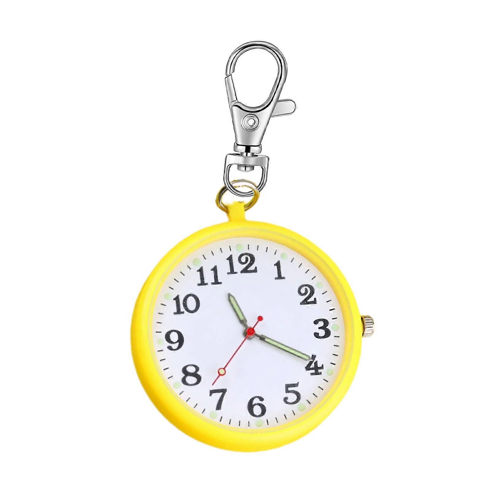 Oversized Keychain Clock Plastic Keyring Pocket Watch Chronometer For Commuters Active Kids Lightweight Portable Design  Yellow