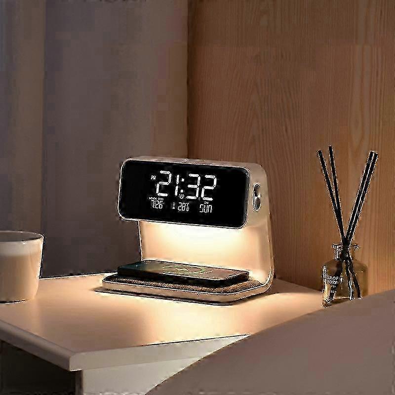 3 In 1 10W Wireless Charging Bedside Lamp LCD Screen Alarm Clock Phone Charger,EU Plug