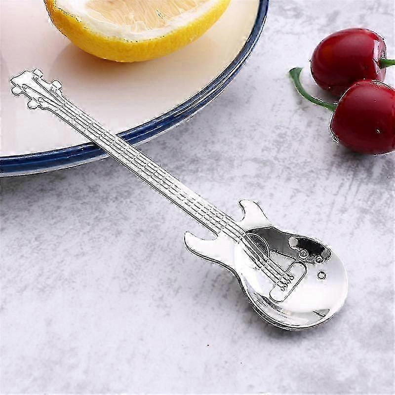 Guitar Coffee Teaspoons,4 Pcs Stainless Steel Spoon(silver)