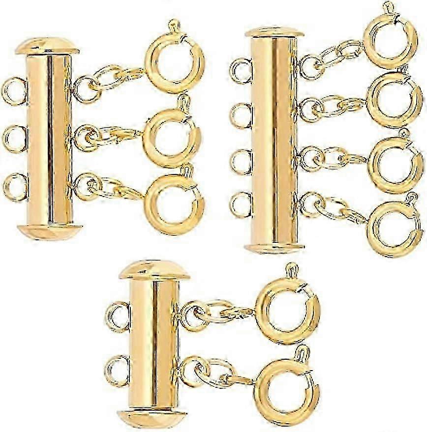 3 Pcs 3 Styles Long Stainless Steel Slide Lock Clasps with Loops Gold Spring Clasps Multi Strands Slide Clasp