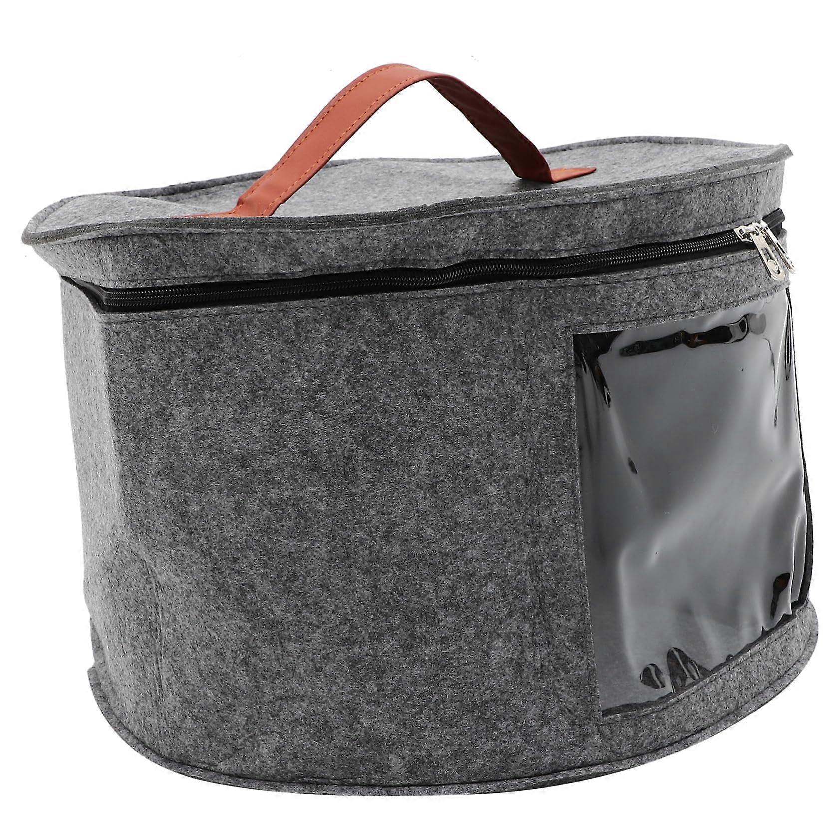 Felt Hat Storage Box with Clear Window Portable Travel Organizer for Closet Grey