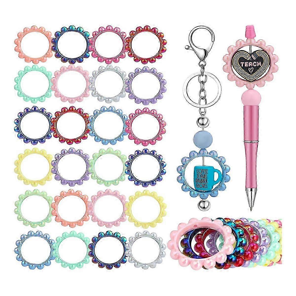 20Pcs Acrylic Beaded Frame 48mm Round Beaded Loop with 2 Holes DIY Beaded Frame for Hanging Decorations