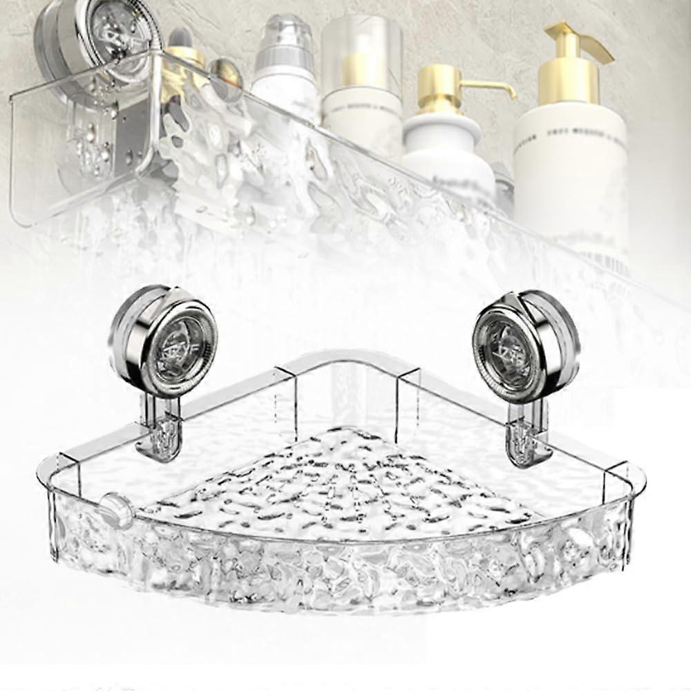 Suction Cup Shower Caddy NoDrill Wall Shelf with Glacier Pattern for Bathroom & Kitchen (Clear White Corner)