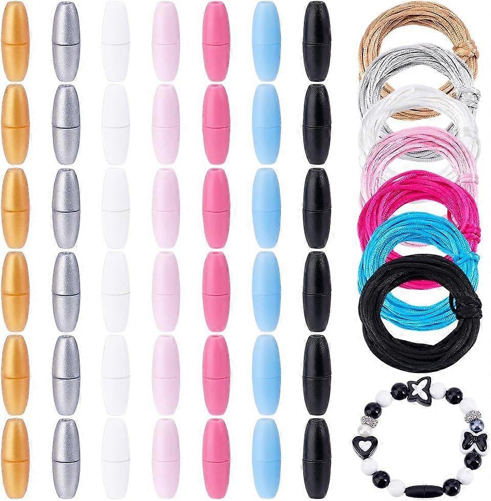 42 Set 7 Colors Lanyard Breakaway Clasps 24mm Bead Barrel Connector Safety Clasp Closure Clasp with 2mm x 38 Yards String Cord for Beadable Necklace B