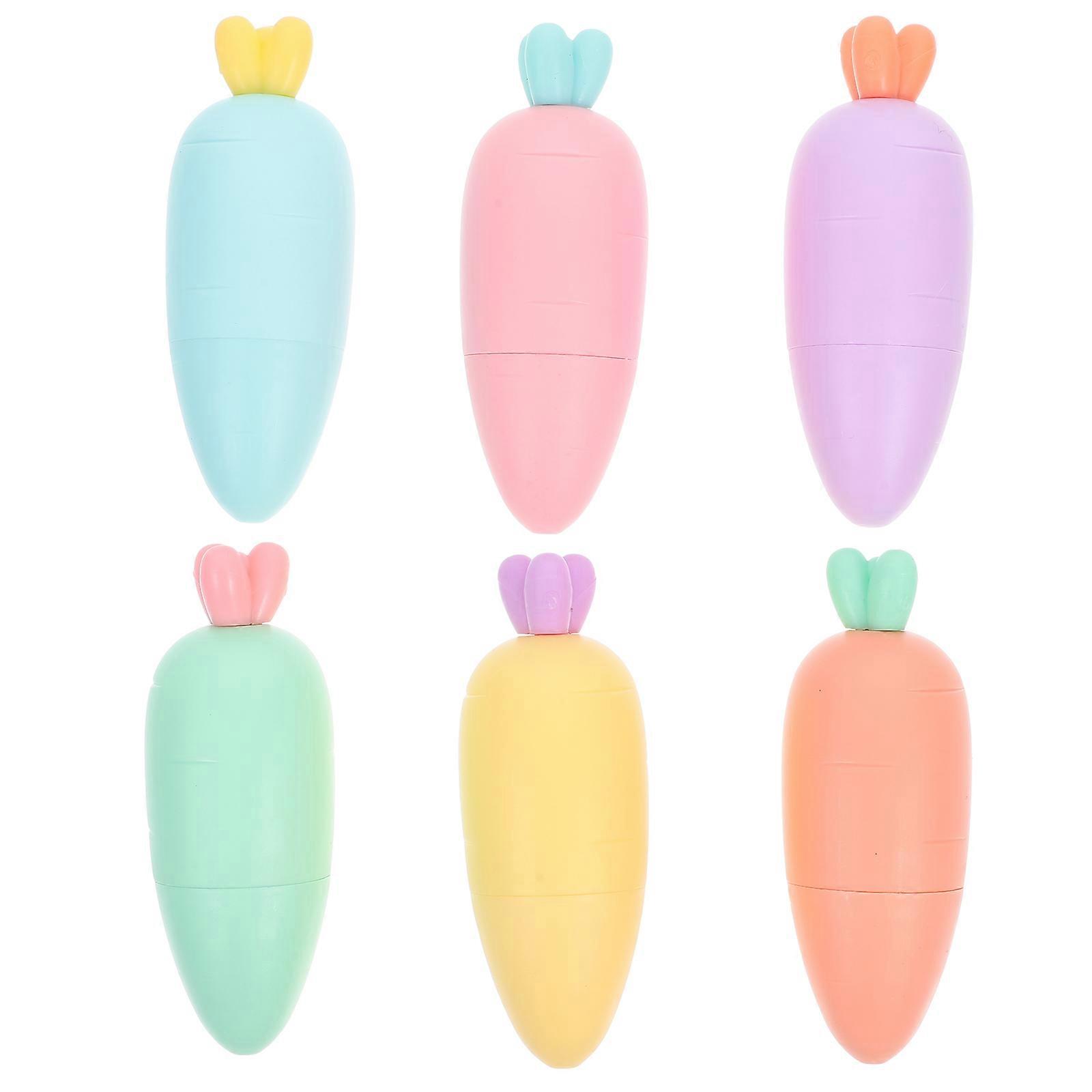 Fluorescent Highlighter Pens Plastic Carrot Design for Marking 6Pcs Set