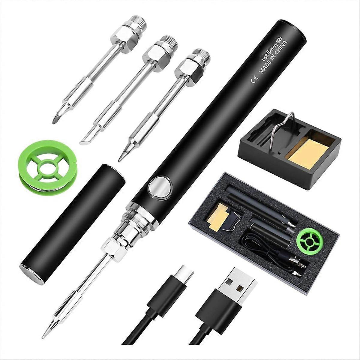 Cordless Soldering Iron Kit Cordless Soldering Iron Built-in 1100mAh Battery, 3 Temperature Adjustment Settings Black