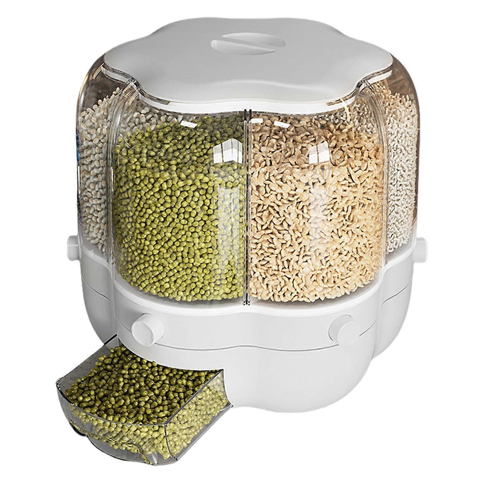 Rice Storage Container Airtight 360° Rotating Grain Dispenser Large Capacity Kitchen Food Bin