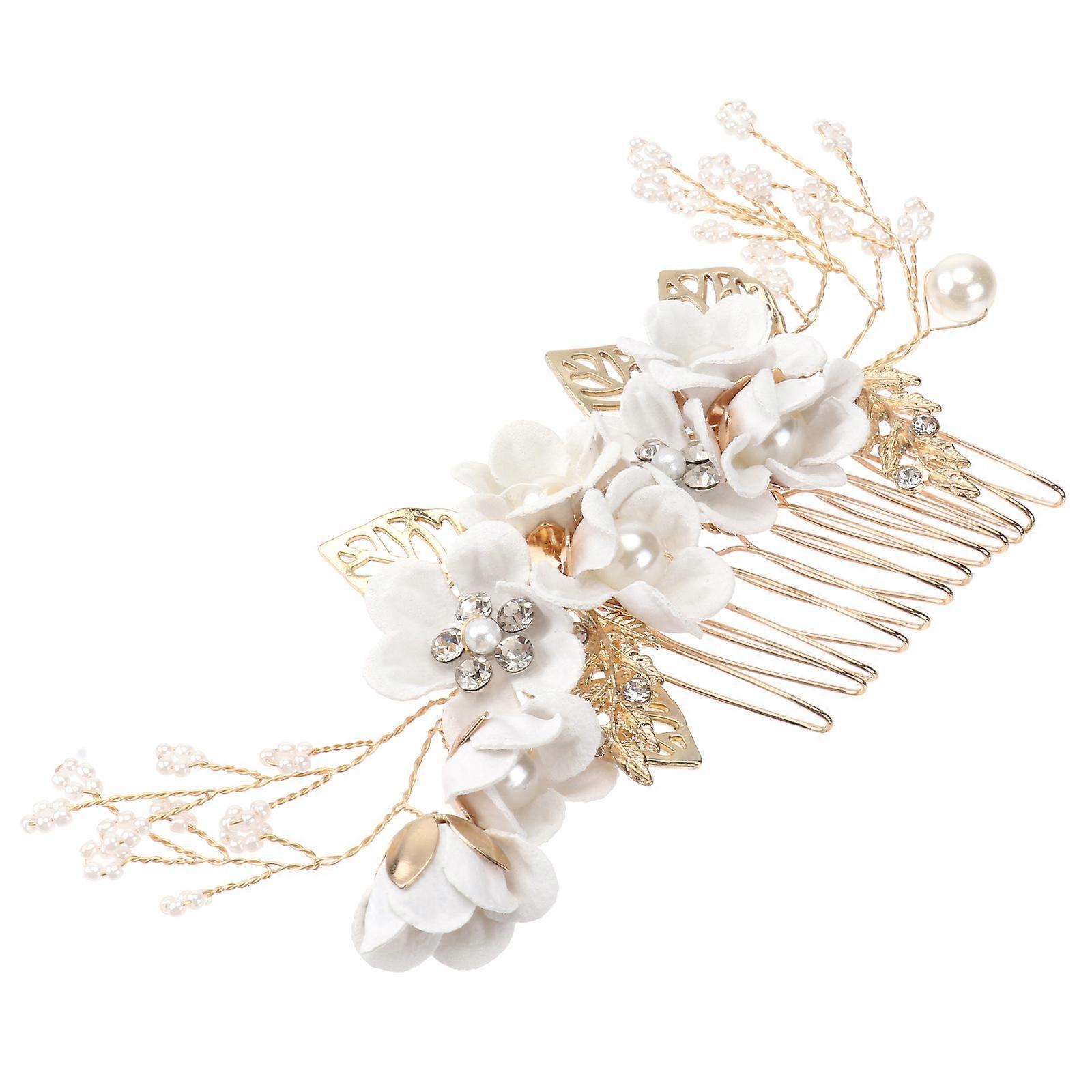 ファッションヘアコームクリスタルヘッドドレス合金ラインストーンブライダルヘアアクセサリーヘアデコレーション(ホワイト)
