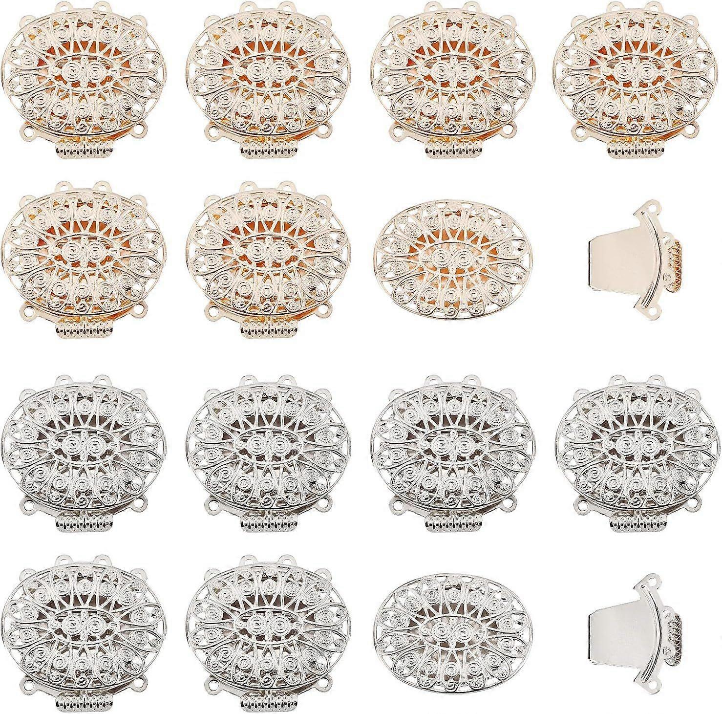 16 PCS 2 Colors Metal Brass Oval Clasps Multi-Strand Box Clasps for Jewelry Craft Making