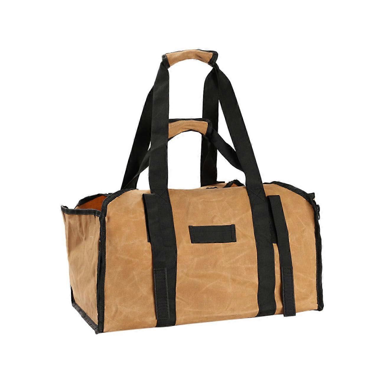 Large Capacity Canvas Firewood Carrier Bag, WaterResistant Log Tote with Double Handles for Camping and Home Use