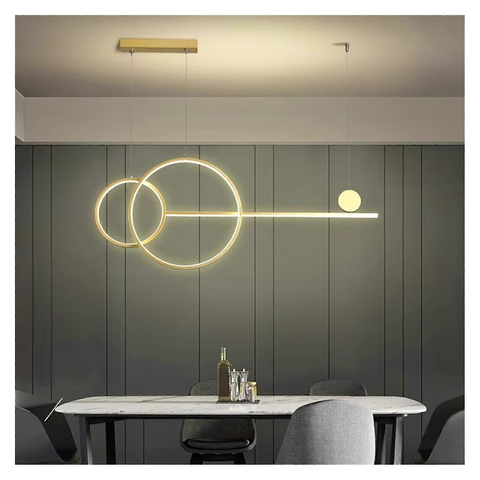Modern LED Chandelier with Touch Control, Dimmable Gold Ring Pendant Light for Dining Room