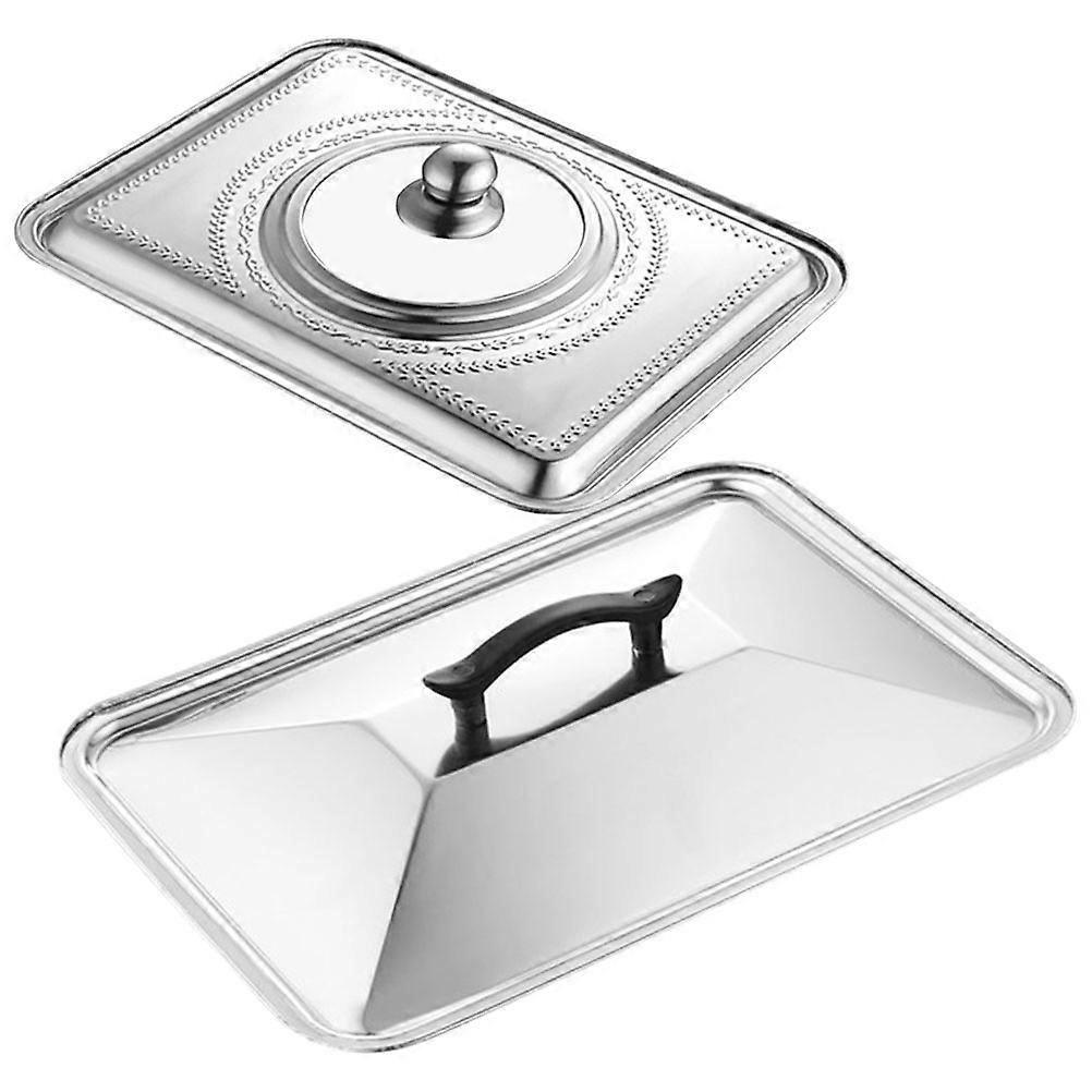 Stainless Steel Rectangular Pot Cover for Kitchen Use Cooking Versatile Heat Retaining Silver 2pcs
