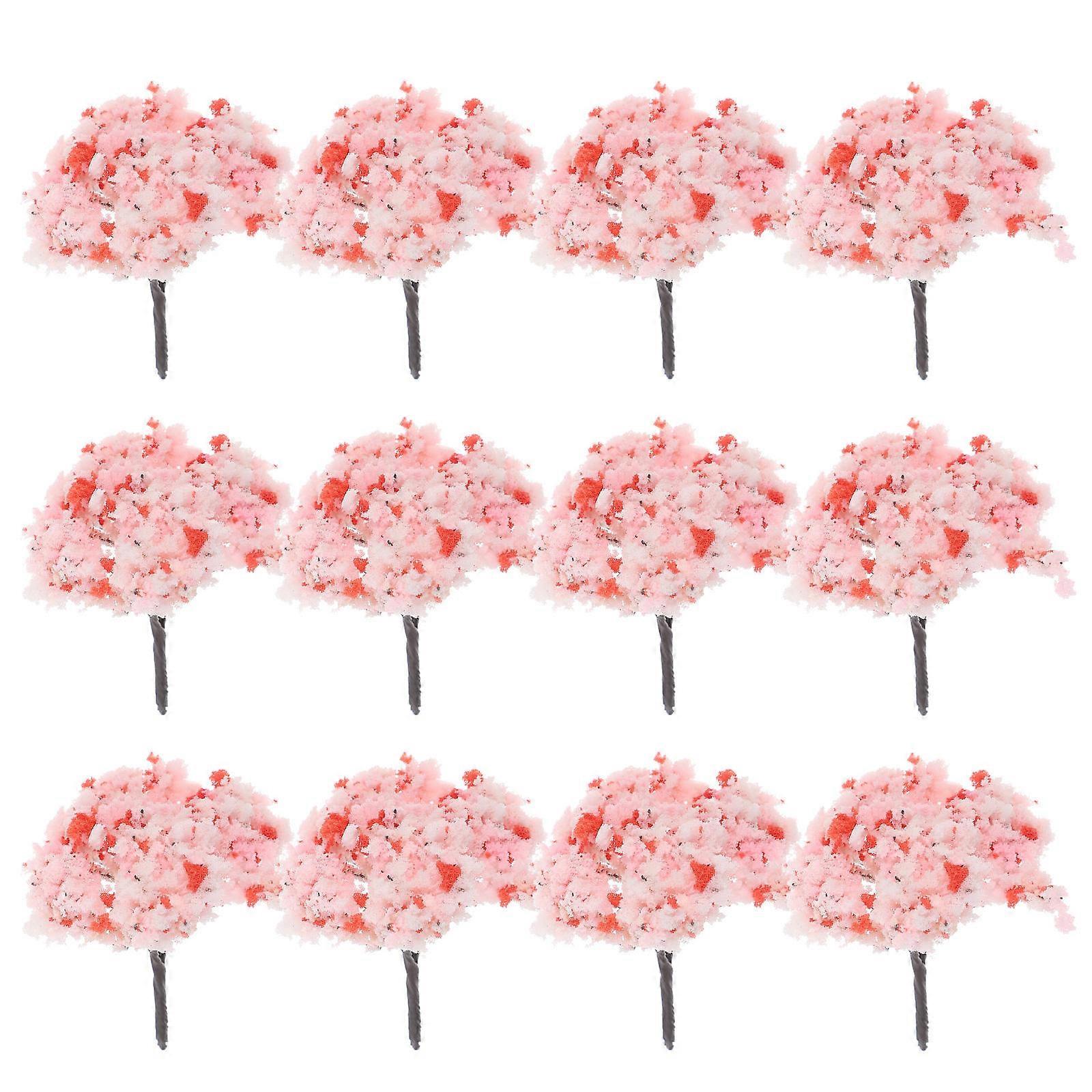 Pink Miniature Cherry Blossom Trees Model for Craft 12Pcs Small Tree Set