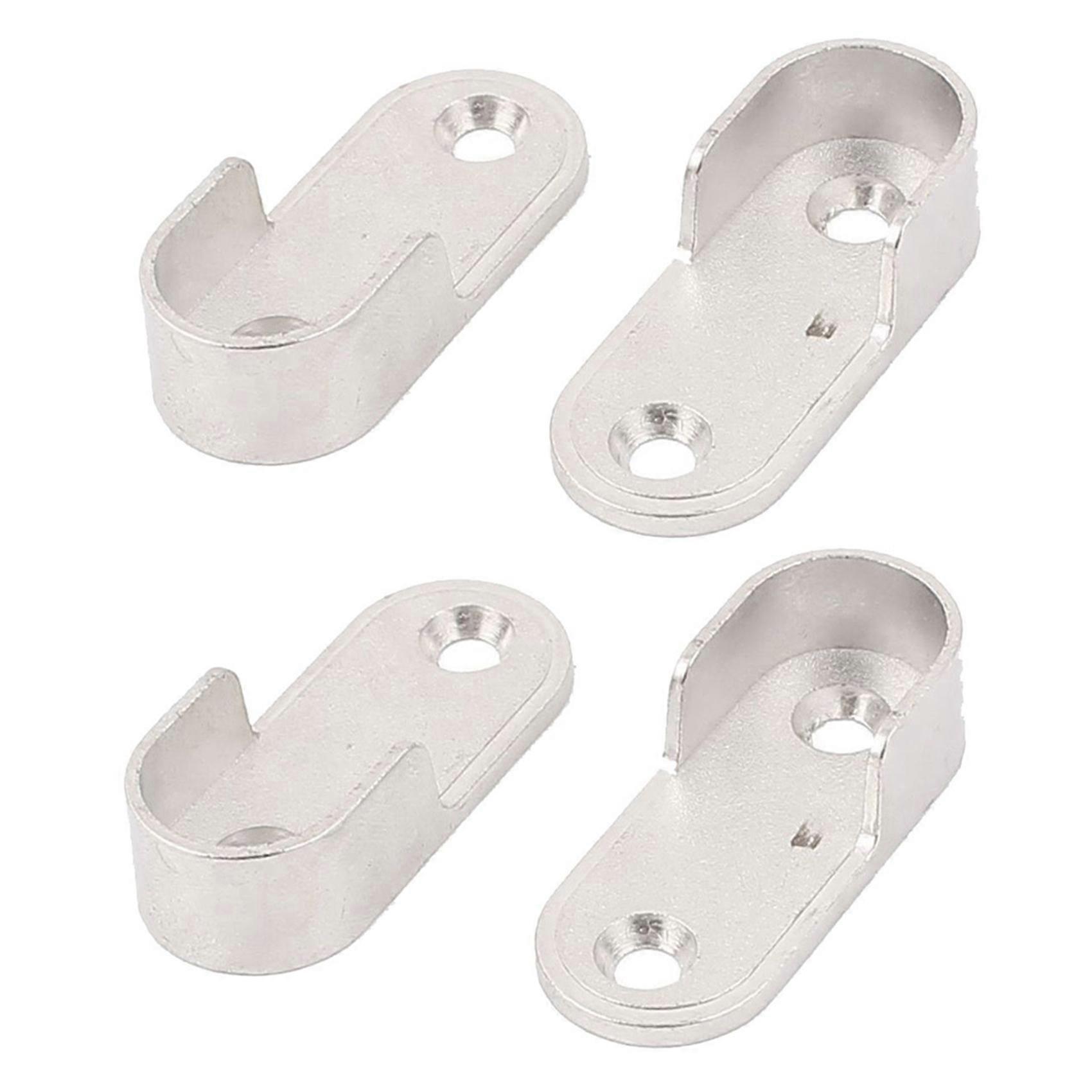 Oval Wardrobe Hanging Rail Rod End Bracket Support Silver Tone 2 Pair