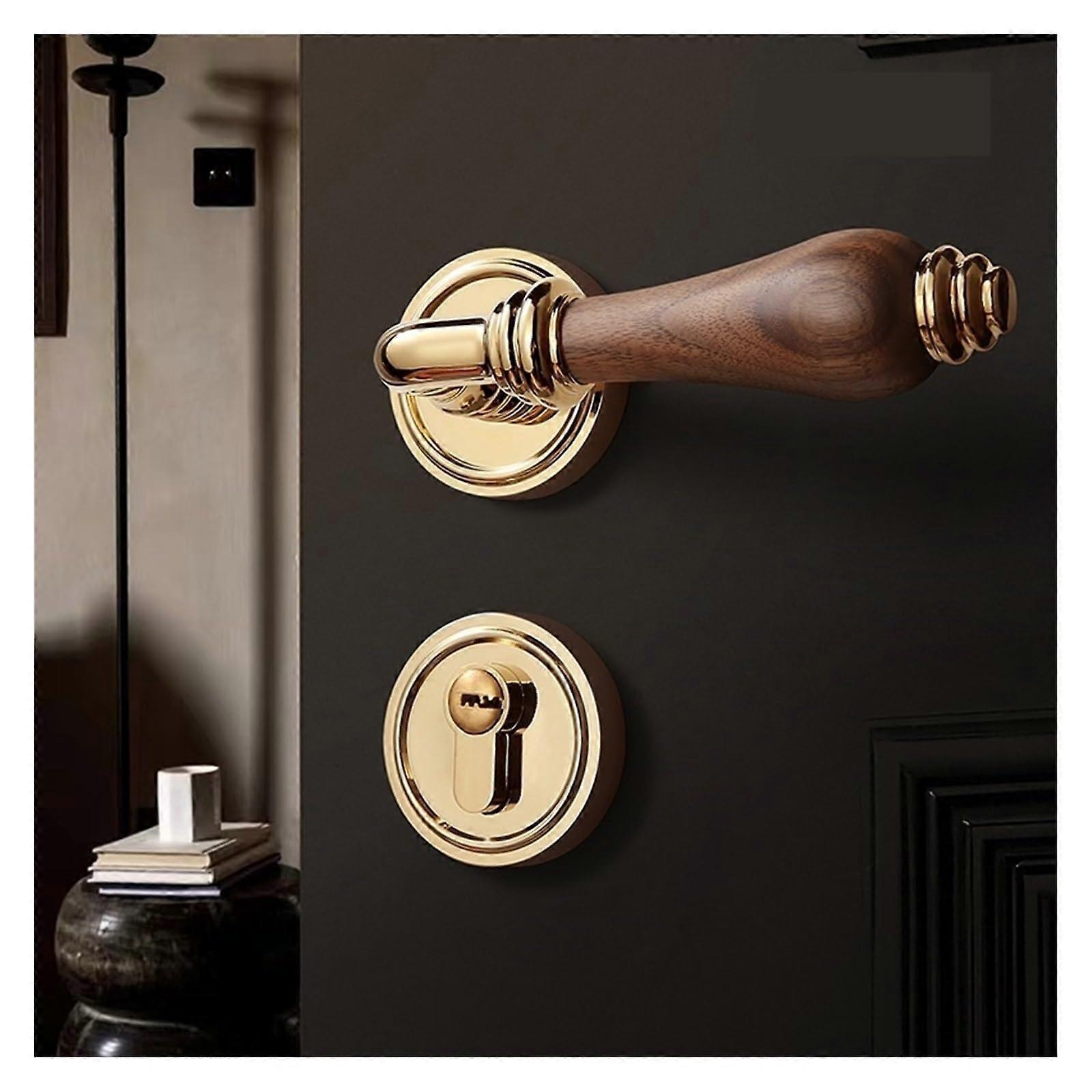 Solid Wood Bedroom Door Lock with Magnetic Silent Security Lock Gold Handle Durable Build