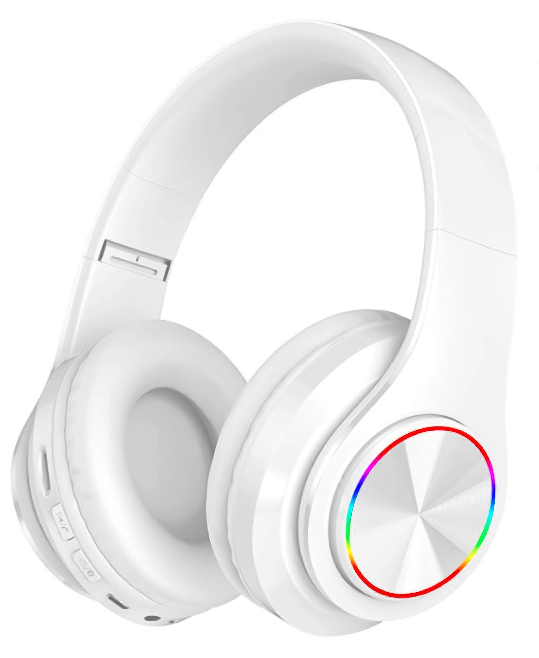 Wireless Bluetooth Headphones Colorful Lights Foldable Bluetooth 5.0 10m Range Stereo Surround BuiltIn Microphone White