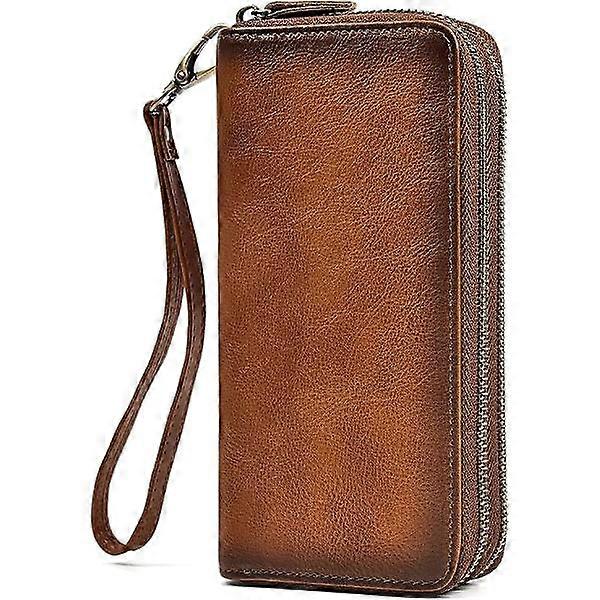 Genuine leather wallet for men with double zipper and 4 zippered compartments