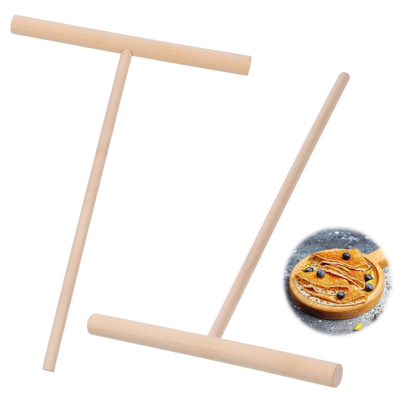 2 Pcs Wooden Crepe Maker TShaped Spreader Set for Even Batter Pancakes Roti and Flatbreads