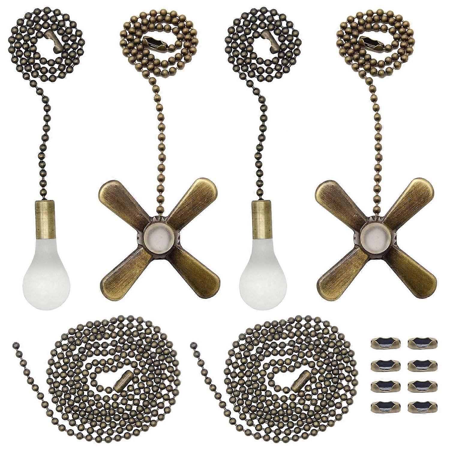 Bronze Ceiling Fan Pull Chain Set with Light Bulb and Fan Design, Adjustable Length, 4Pcs + 8 Connectors
