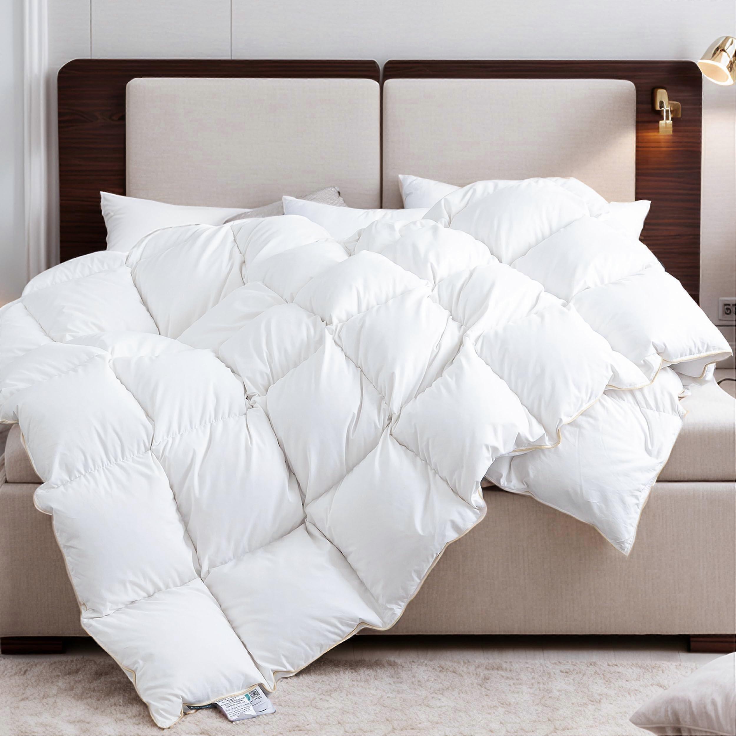 Queen Size All Seasons Down Comforter Ultra Soft Feather Duvet Insert White Baffle Box with Corner Tabs