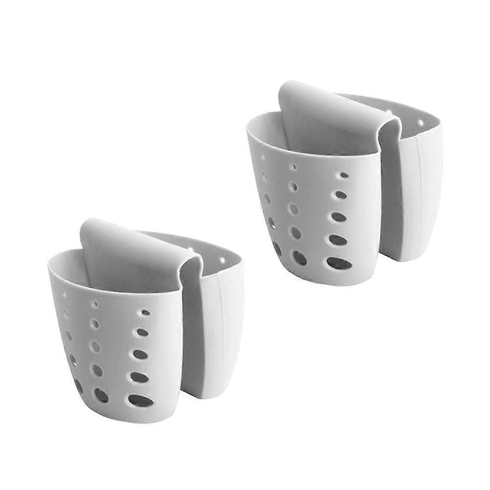 Sponge Holder Sink Drain Rack for Storage 2Pcs Plastic Kitchen Organizer Grey