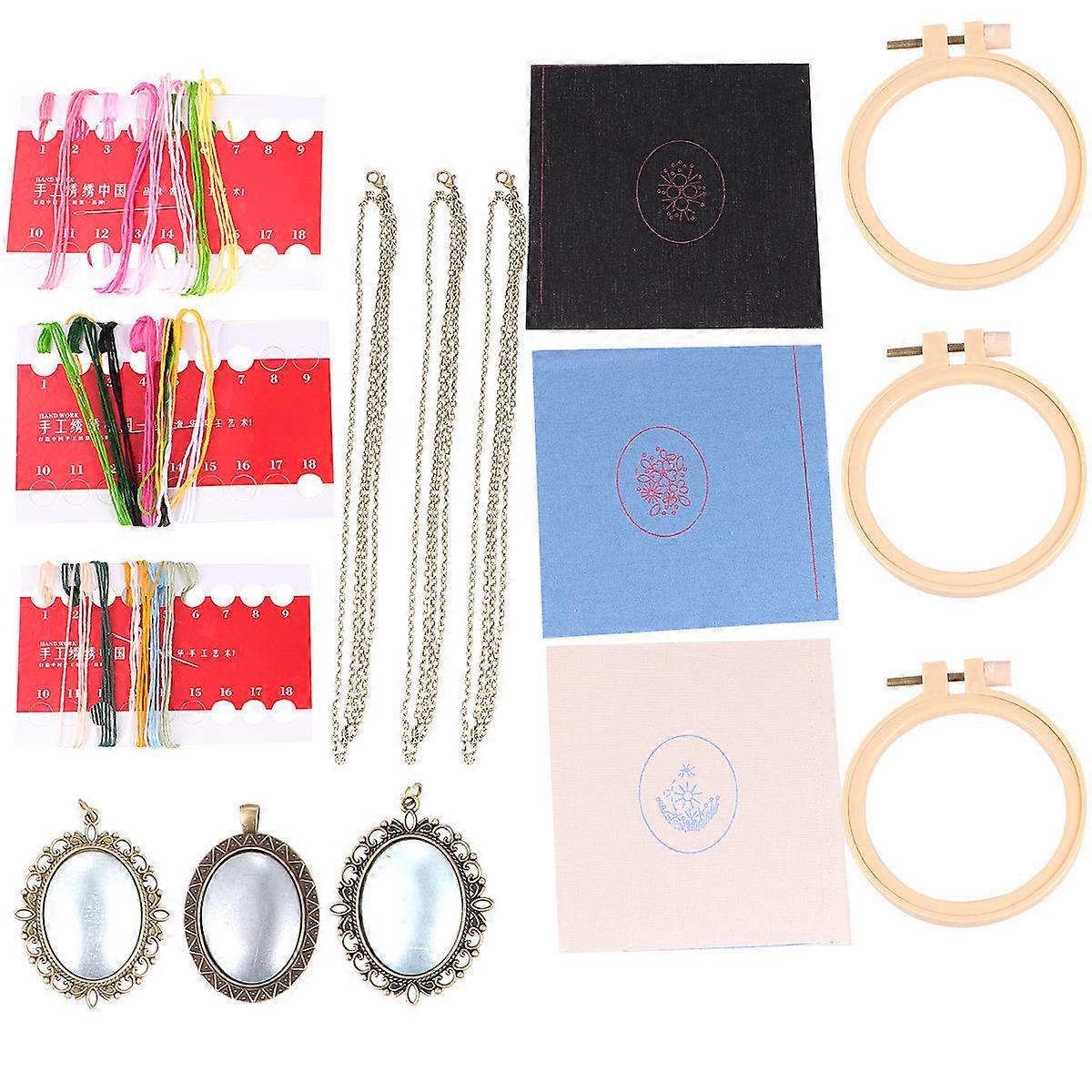 DIY Cross Stitch Necklace Kit with 3Pack Embroidery Tools Set
