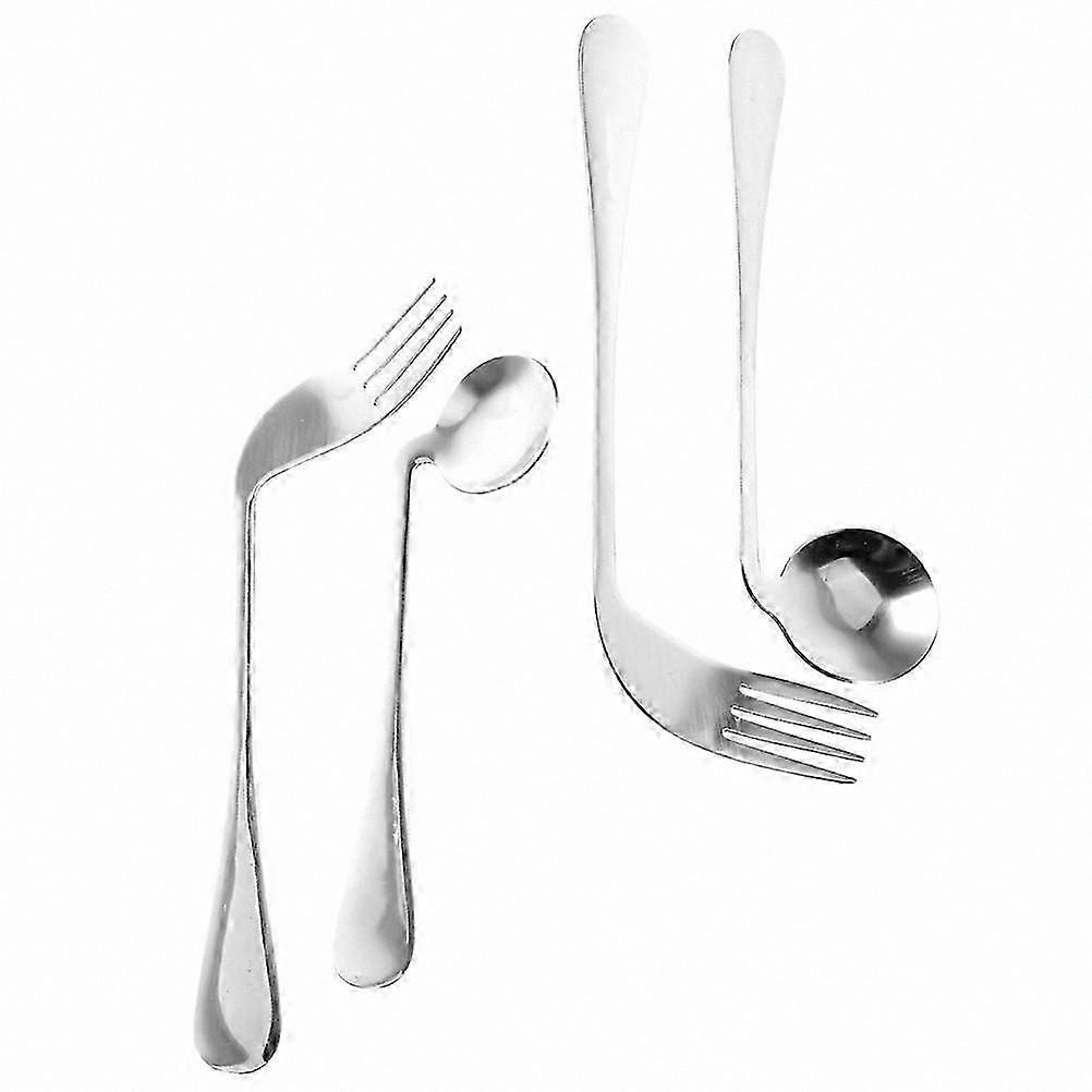 Ergonomic Angled Spoon and Curved Fork Set for Easy Dining Assistance