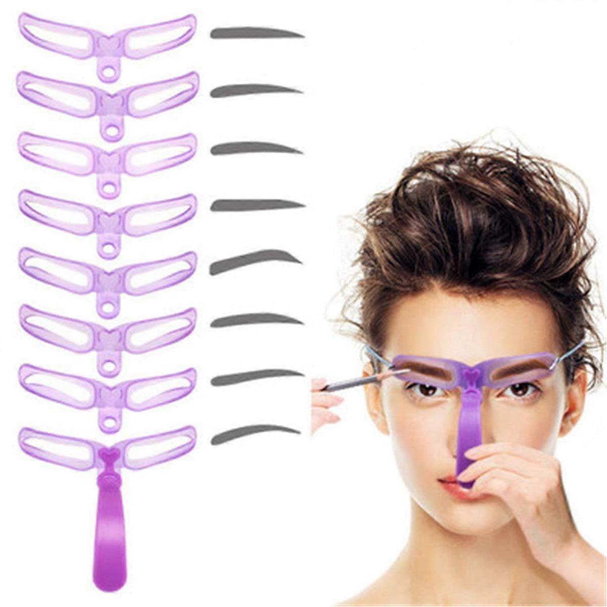 8 Pcs Eyebrow Stencil Kit with Adjustable Reusable Templates for Fast Symmetrical Brow Shaping