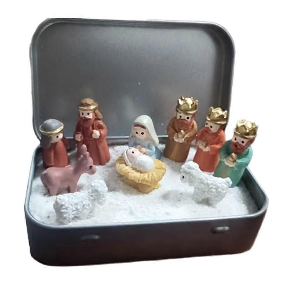 Mini-Weihnachtskrippen-Set, tragbares Mini-Krippen-Set in einer Blechdose