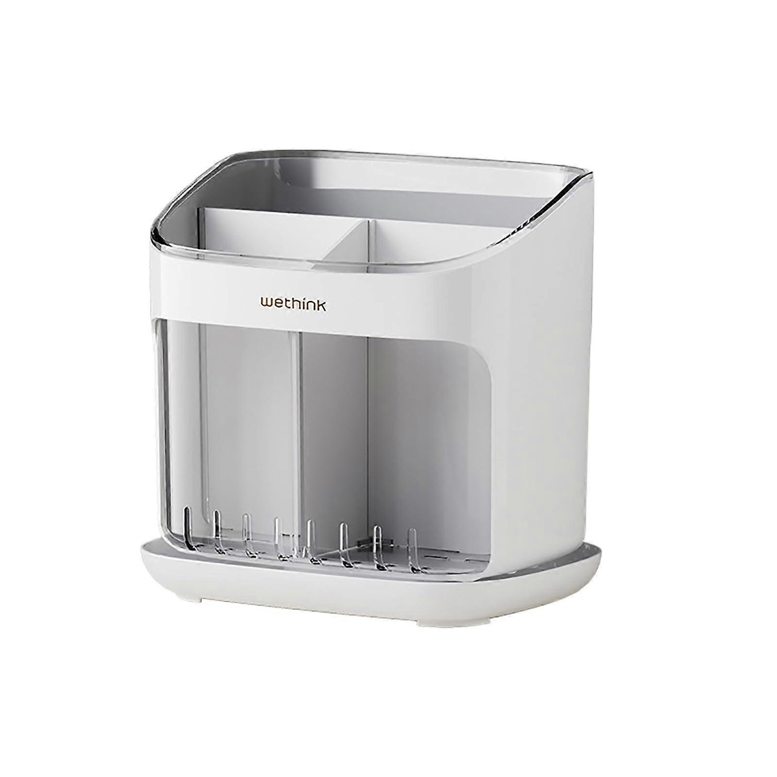 Kitchen Utensil Holder with Detachable Drain Tray, Large Capacity Tableware Storage Rack, White