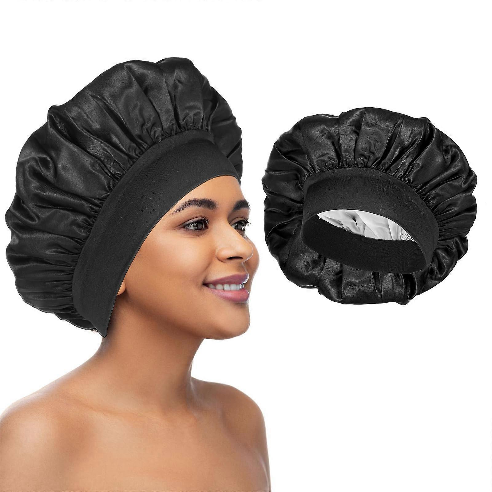 Satin Sleep Bonnet with Waterproof Outer Layer, Adjustable Reversible Cap for Curly Hair