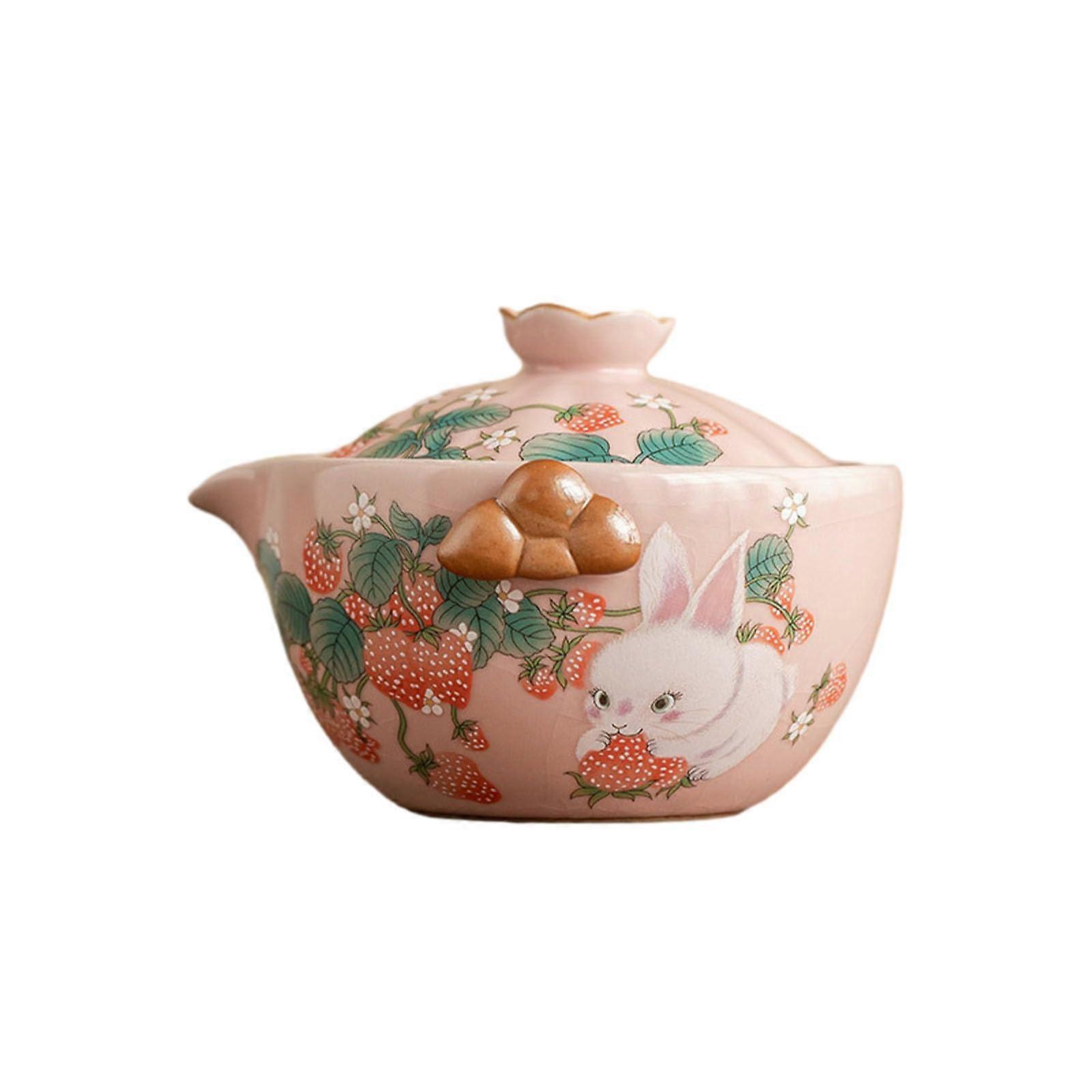 120ml Strawberry Rabbit Ceramic Teapot Kung Fu Tea Set, Microwave Dishwasher Safe