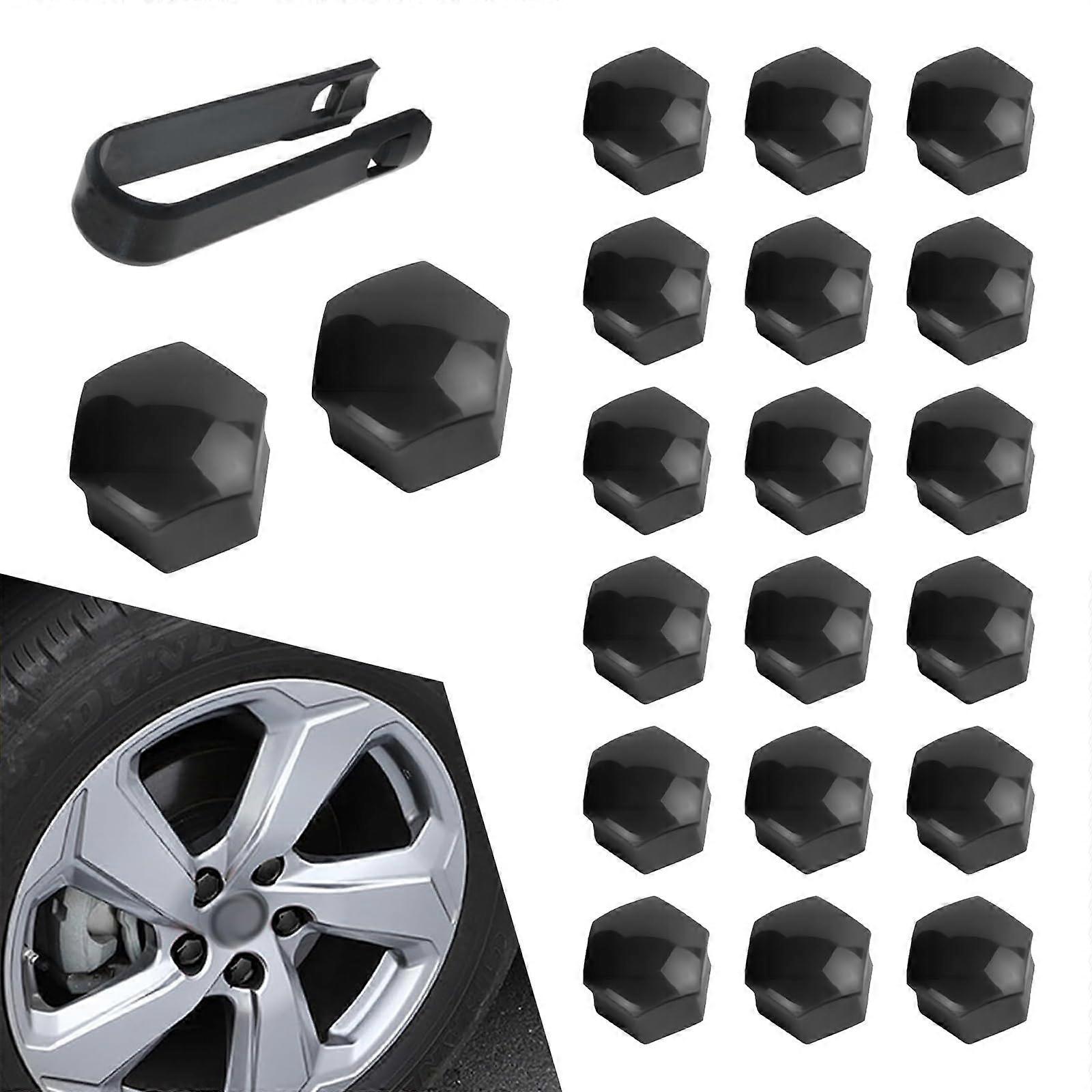 21pcs Car Wheel Lug Nut Covers 19mm AntiTheft Rustproof Black Dustproof Tire Valve Cap Set