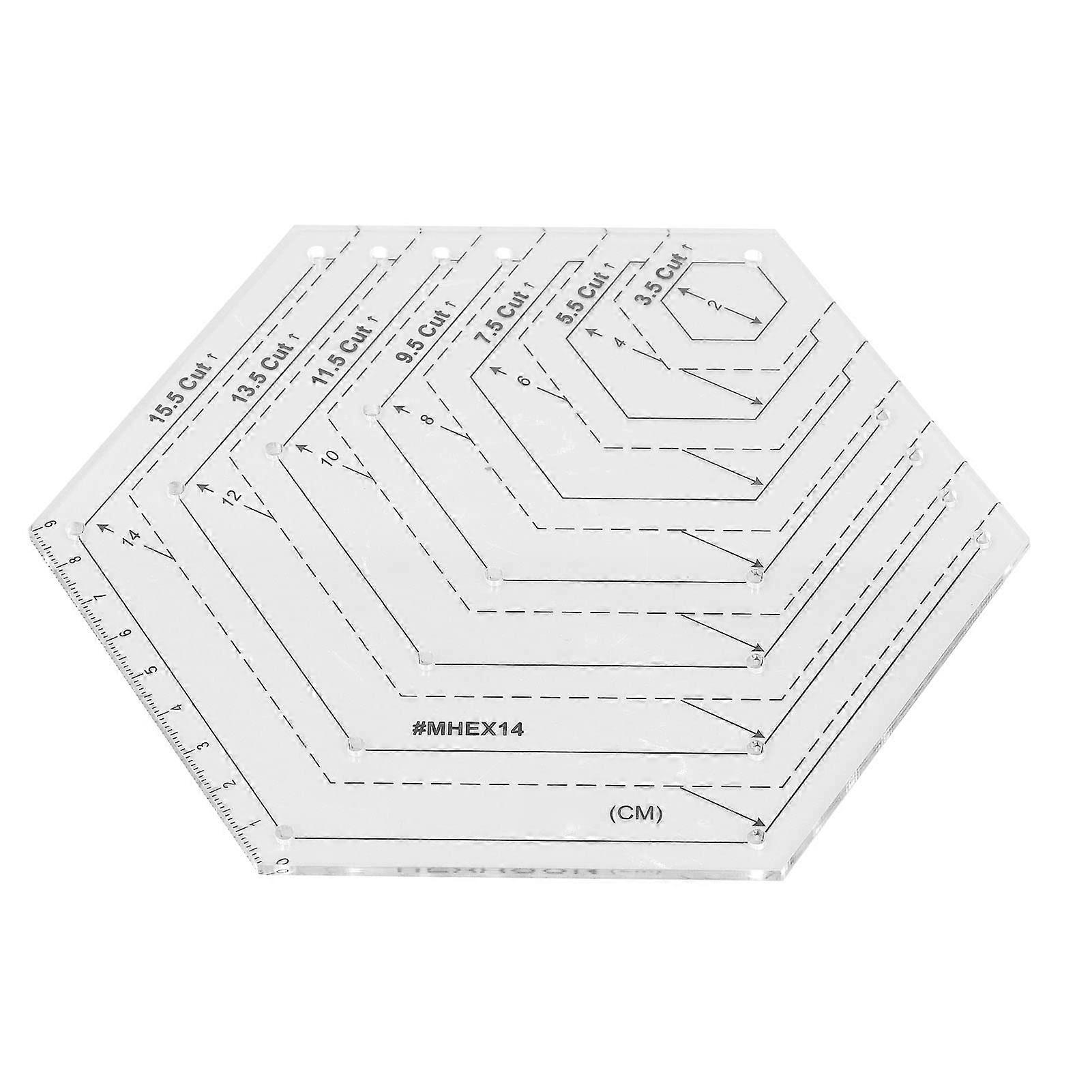Clear Hexagon Quilting Ruler Template with Precision Scale for Sewing, Patchwork and Fabric Cutting