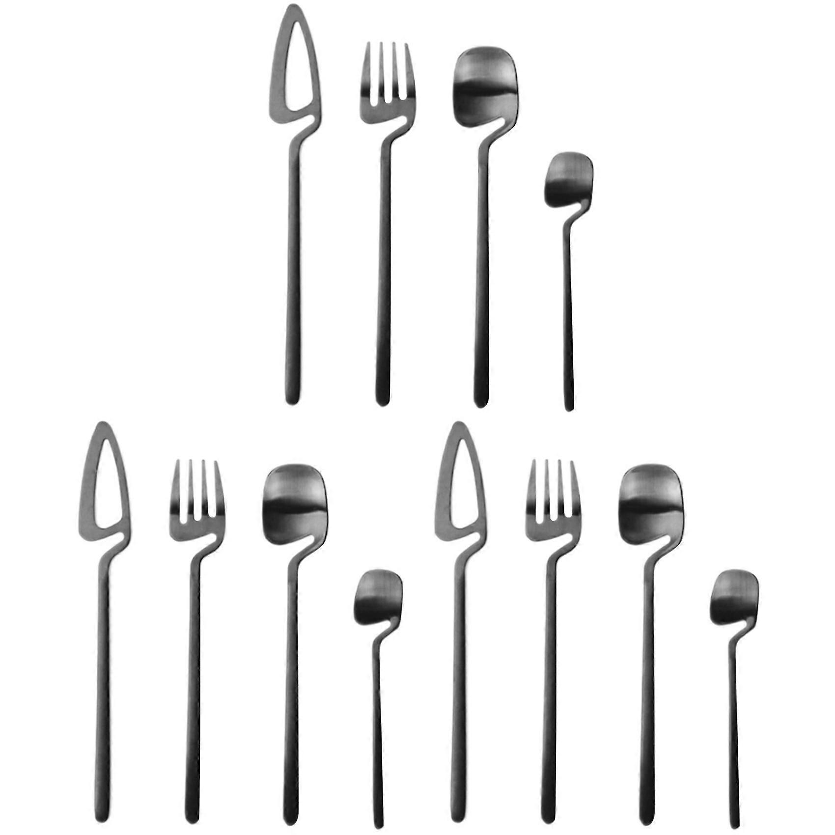 Matte Cutlery Set,Stainless Steel Dinner Tableware,Flatware Set,Knife Fork Spoon Dinnerware Set Party Set(Black,12 PCS)